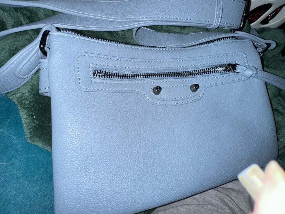 Isabelle Light Blue Pebbled Faux Leather Multi-Pocket Crossbody Bag